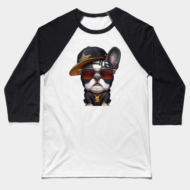 Brindle Pied French Bulldog Hip-Hop Super Star Baseball T-Shirt by stonemask